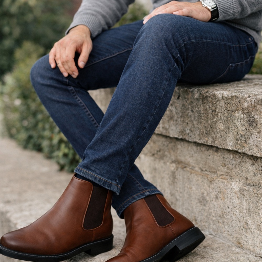 Calvin Klein Brown Leather Chelsea Boots Men’s – Classic Dress Ankle Boots 9M